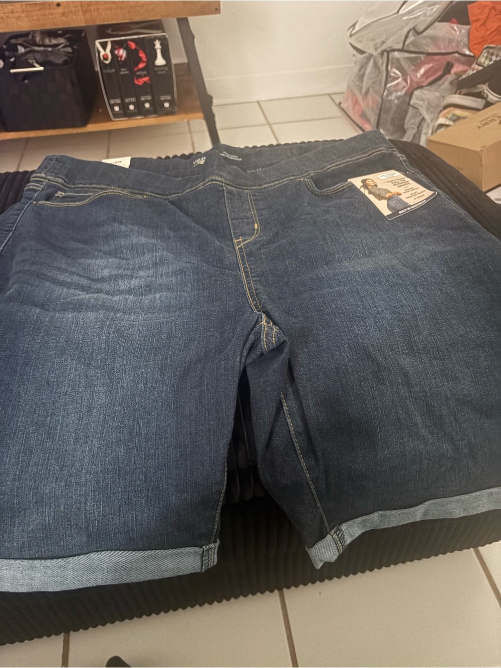 Dark Wash Pull on Denim Shorts - Classic Blue